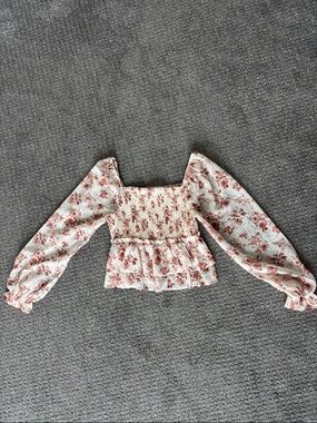 Altar'd State White Blush Floral Smocked Square-Neck Peplum Top